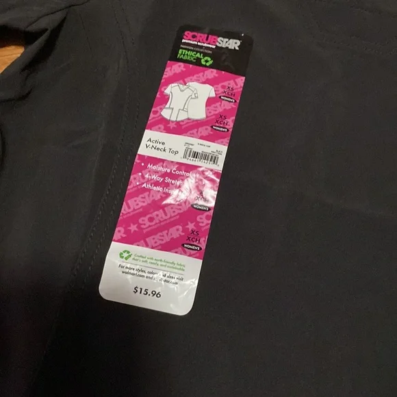 NWT Scrubstar Women's Seasonal Solid Contrast V-Neck Scrub Top - Picture 2 of 10